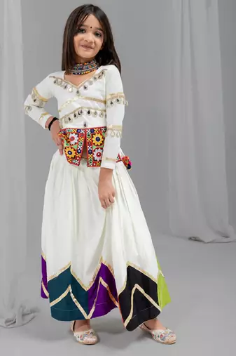 Navratri special kali with gota patti work lehenga & real mirror with patch work blouse for kids