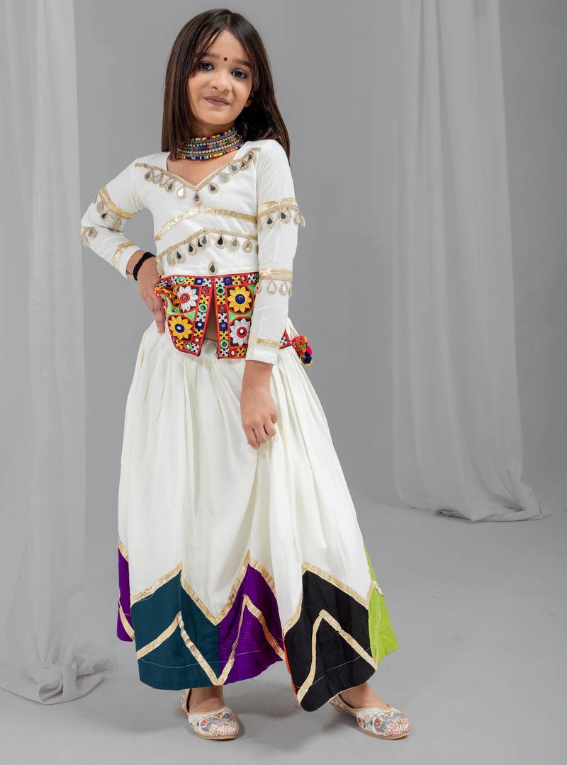 Navratri special kali with gota patti work lehenga & real mirror with patch work blouse for kids
