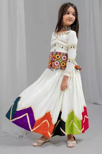 Navratri special kali with gota patti work lehenga & real mirror with patch work blouse for kids