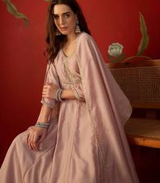 Pink vichitra silk embroidered anarkali kurta set