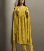 Mustard printed cotton blend anarkali