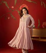 Pink vichitra silk embroidered anarkali kurta set