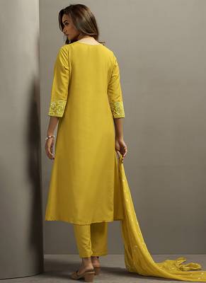 Mustard printed cotton blend anarkali 2
