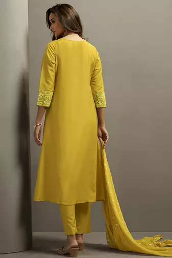 Mustard printed cotton blend anarkali