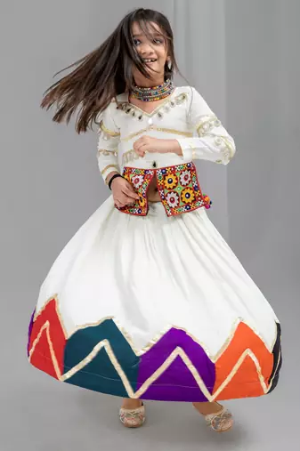 Navratri special kali with gota patti work lehenga & real mirror with patch work blouse for kids