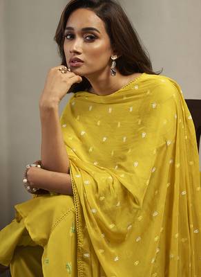 Mustard printed cotton blend anarkali 4
