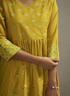 Mustard printed cotton blend anarkali 5