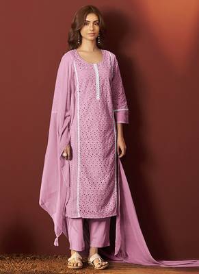 Pink embroidered schiffly pure cotton straight 1