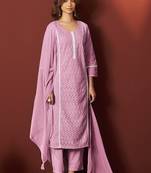 Pink embroidered schiffly pure cotton straight