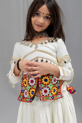 Navratri special kali with gota patti work lehenga & real mirror with patch work blouse for kids