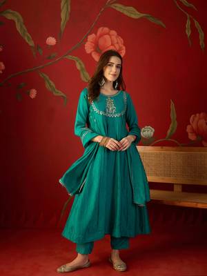Rama vichitra silk embroidered anarkali kurta set 1