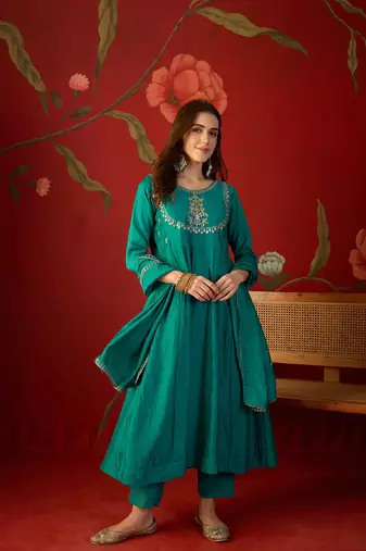 Rama vichitra silk embroidered anarkali kurta set