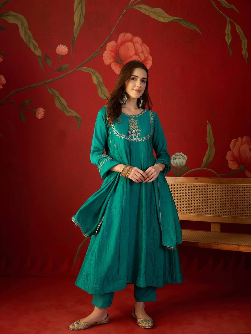Rama vichitra silk embroidered anarkali kurta set