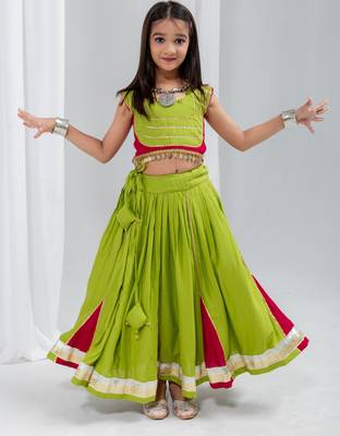 Navratri special hand crafted coin & tiny bell work lehenga with blouse for kids 1