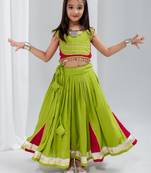 Navratri special hand crafted coin & tiny bell work lehenga with blouse for kids