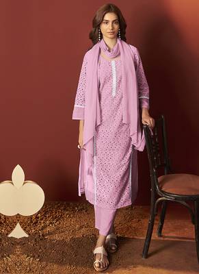 Pink embroidered schiffly pure cotton straight 5