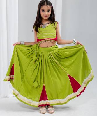 Navratri special hand crafted coin & tiny bell work lehenga with blouse for kids 2