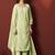 Pista green embroidered schiffly pure cotton straight