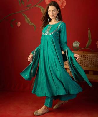 Rama vichitra silk embroidered anarkali kurta set 4