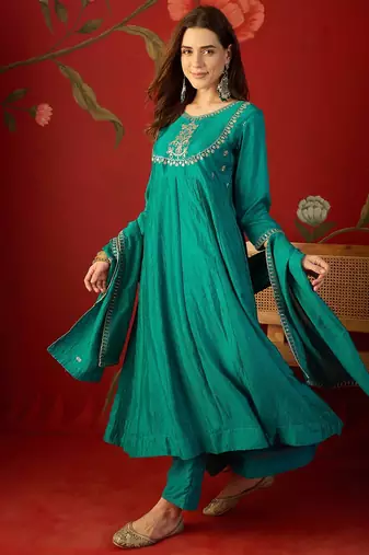 Rama vichitra silk embroidered anarkali kurta set