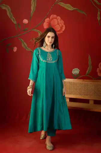 Rama vichitra silk embroidered anarkali kurta set
