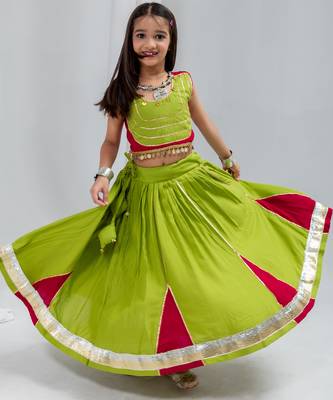 Navratri special hand crafted coin & tiny bell work lehenga with blouse for kids 3