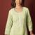 Pista green embroidered schiffly pure cotton straight