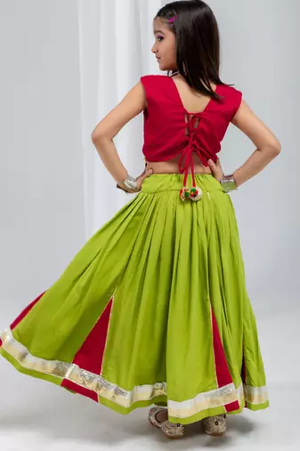 Navratri special hand crafted coin & tiny bell work lehenga with blouse for kids