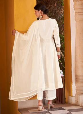 Off white motifs embroidered mirror city silk anarkali 2