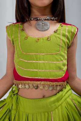 Navratri special hand crafted coin & tiny bell work lehenga with blouse for kids 5