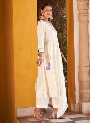 Off white motifs embroidered mirror city silk anarkali 3