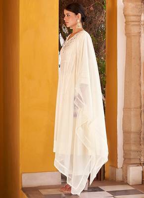 Off white motifs embroidered mirror city silk anarkali 5