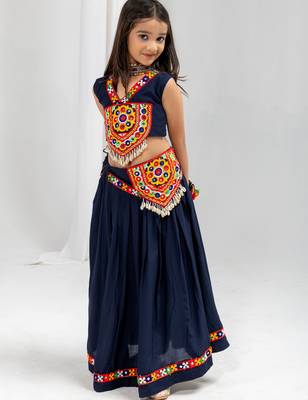 Navratri special real kodi with kutchi patch & gamthi lace work lehenga with blouse for kids 2