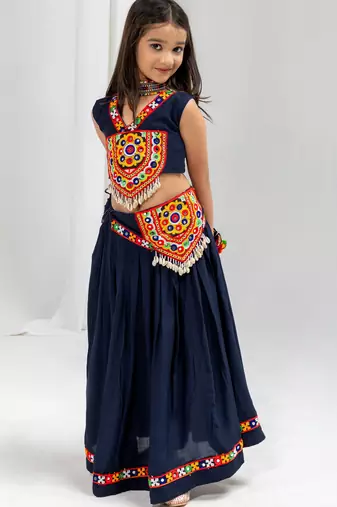 Navratri special real kodi with kutchi patch & gamthi lace work lehenga with blouse for kids