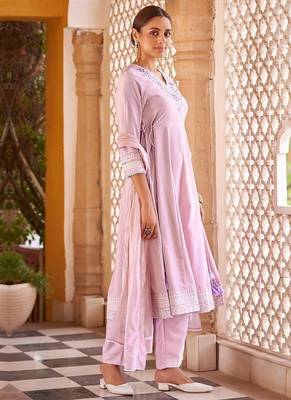 Purple motifs embroidered mirror city silk anarkali 3