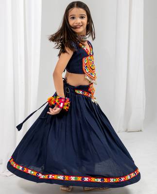 Navratri special real kodi with kutchi patch & gamthi lace work lehenga with blouse for kids 3