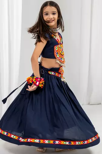 Navratri special real kodi with kutchi patch & gamthi lace work lehenga with blouse for kids