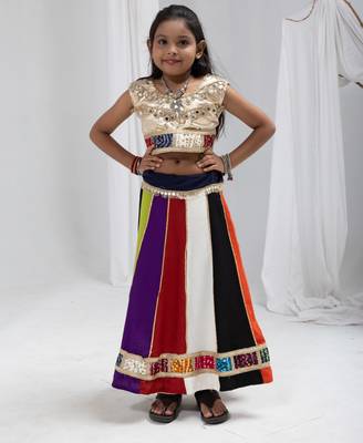 Navratri special multicolor kali with lace work lehenga & real mirror lace work blouse for kids 1