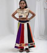 Navratri special multicolor kali with lace work lehenga & real mirror lace work blouse for kids
