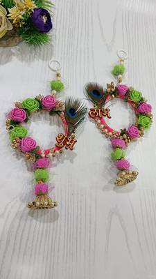 shubh labh & mor pankh door home decoration shubh labh for home diwali decoration (pack of 2) 1