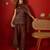 Coffee silk chiffon embroidered kurta set