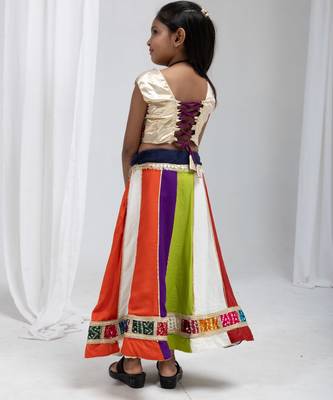 Navratri special multicolor kali with lace work lehenga & real mirror lace work blouse for kids 4