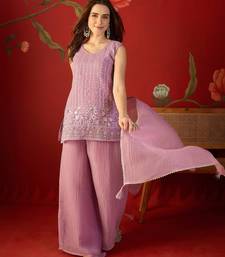 Lilac silk chiffon embroidered kurta set