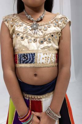 Navratri special multicolor kali with lace work lehenga & real mirror lace work blouse for kids 5