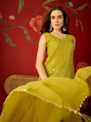 Neon silk chiffon embroidered kurta set 2