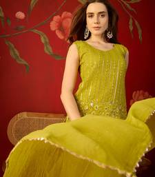 Neon silk chiffon embroidered kurta set