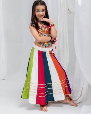 Navratri special multicolor kali with gota patti work lehenga & gamthi patch real mirror work blouse for kids 2