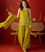 Neon silk chiffon embroidered kurta set