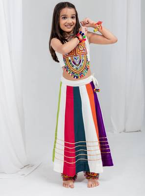 Navratri special multicolor kali with gota patti work lehenga & gamthi patch real mirror work blouse for kids 3