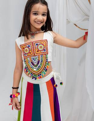 Navratri special multicolor kali with gota patti work lehenga & gamthi patch real mirror work blouse for kids 4